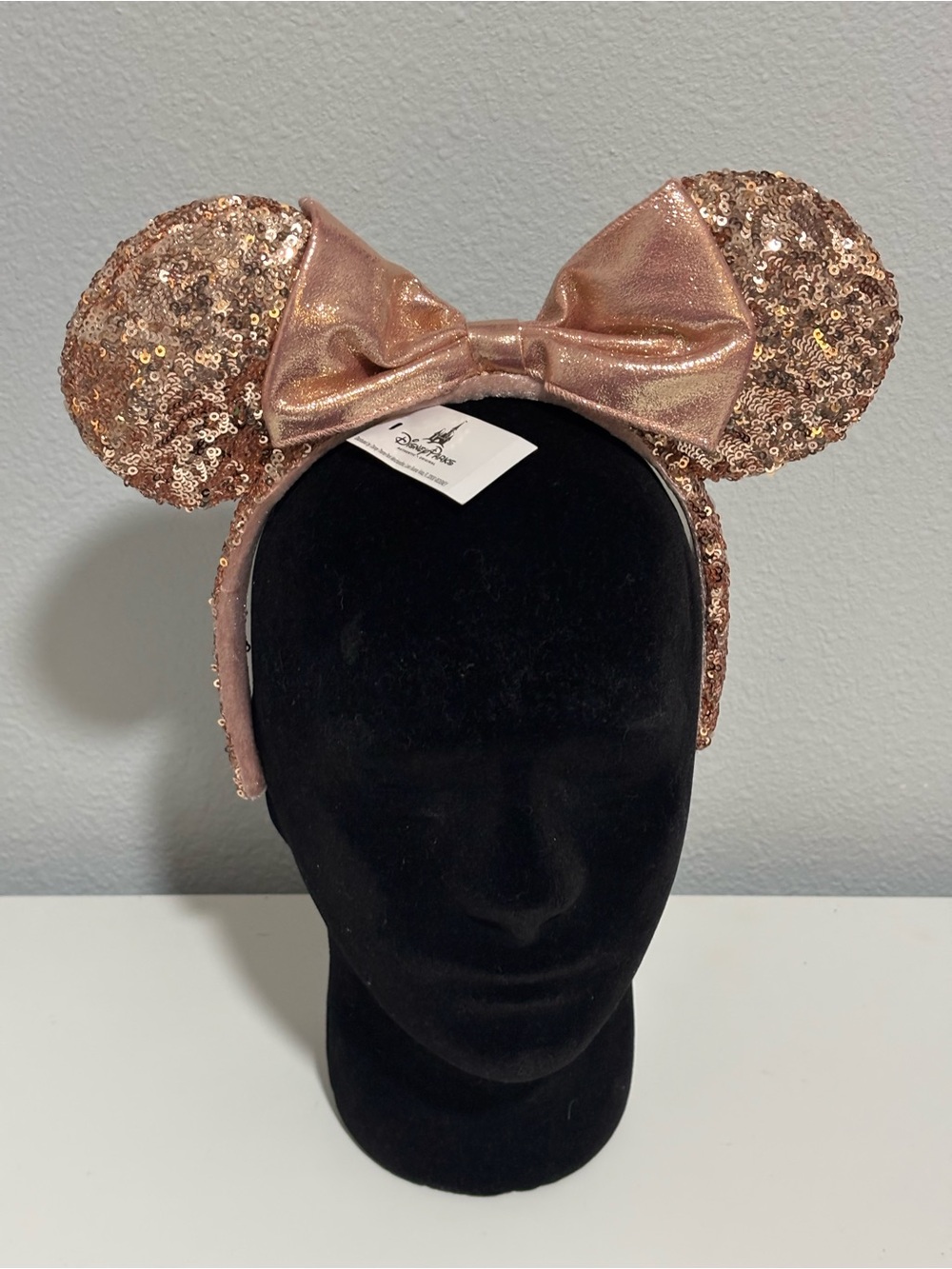 Disney Sequin Minnie Ears Headband with Bow - Rose Gold